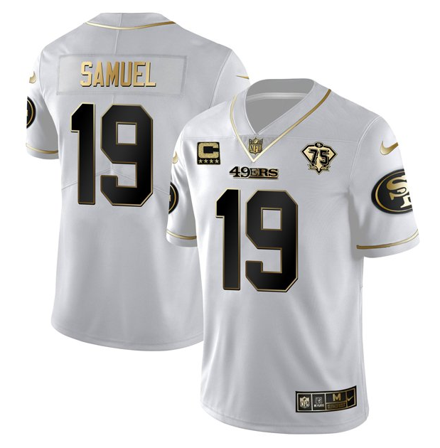 Men's White Gold San Francisco 49ers #19 Deebo Samuel 75th Anniversary With C Patch
